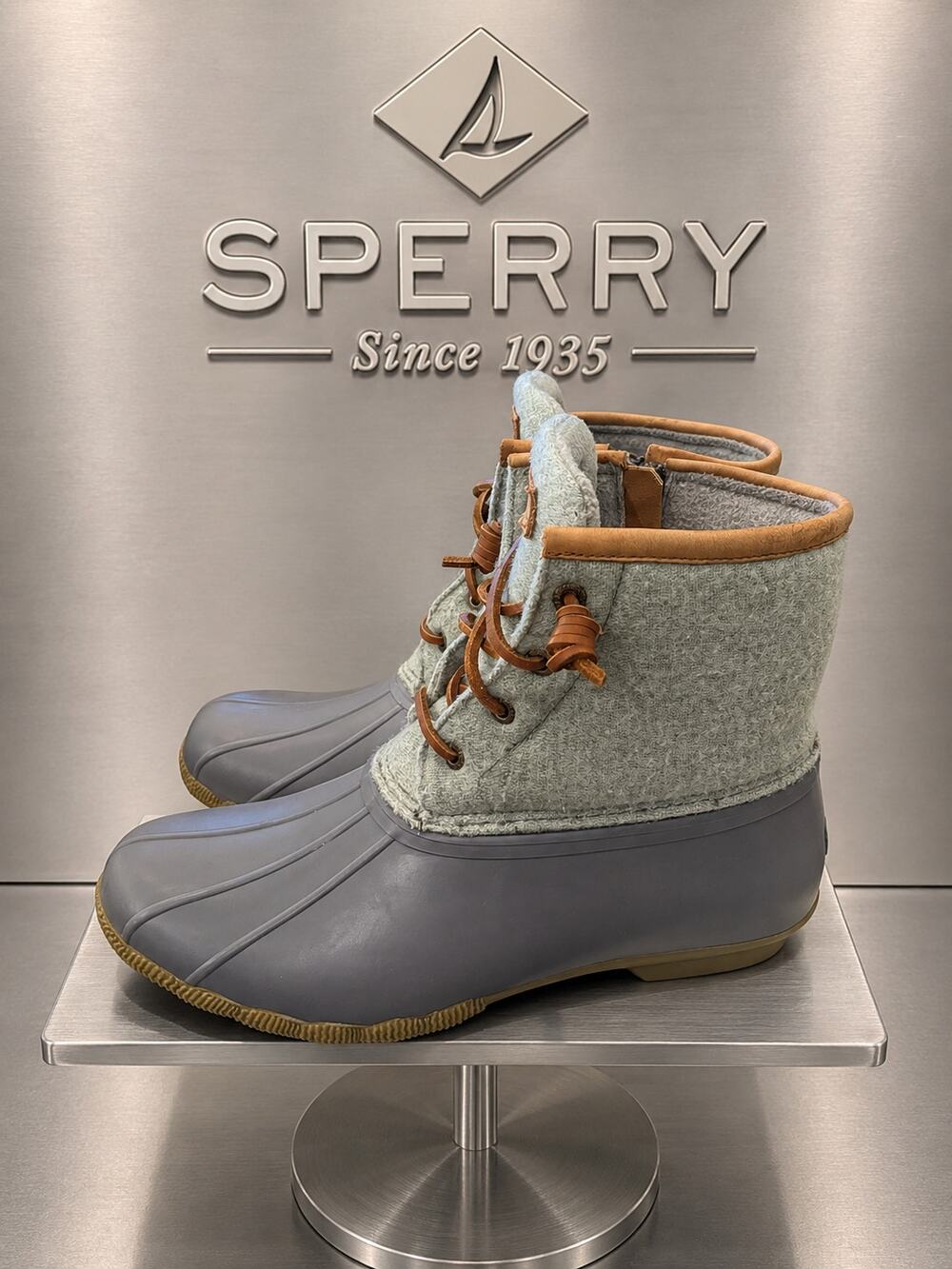 Sperry Saltwater Emboss Wool Duck Boots Gray Women’s 8 STS82475